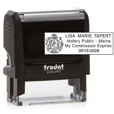 Maine Notary Rectangle impression on top of Trodat Printy stamp body