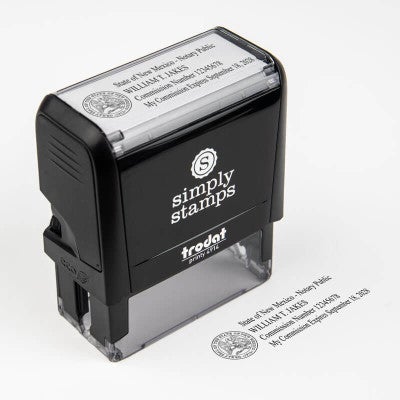 New Mexico Notary Rectangular State Stamp Next to a Stamp Impression