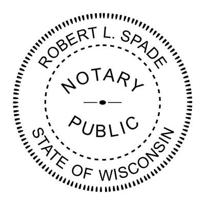 Wisconsin notary public stamp with circular layout and personalized name.