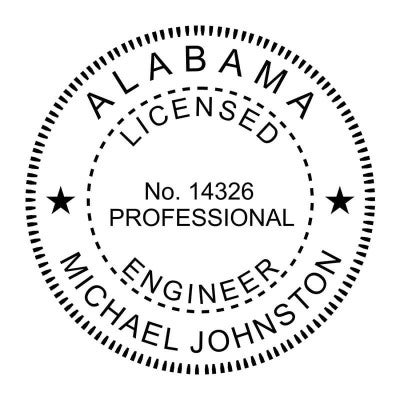 State of Alabama professional engineer seal with custom number and name.