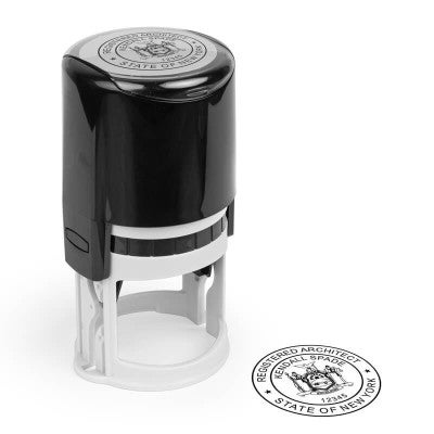 The State of New York Architect stamp impression and body on paper