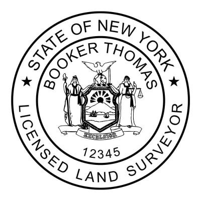 A close-up on the State of New York Land Surveyor Seal