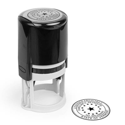The State of Vermont Architect Seal impression and a self-inking stamp on paper