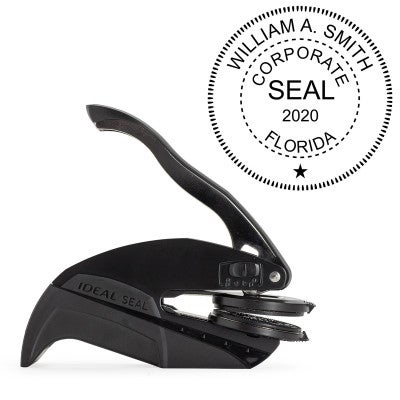 The Corporate Seal Embosser with Year is pictured with the Pocket Seal by Trodat.