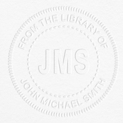 Example of From the Library Initials Personalized Book Embosser Imprint on grey paper