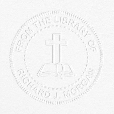 From the Library Cross Custom Book Embosser impression on Grey paper