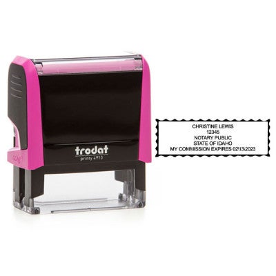 Impression and stamp body of Idaho Notary Pink Stamp with Expiration - Rectangle