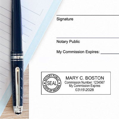 Example of Indiana Notary Pink Stamp - Rectangle Impression on Paper