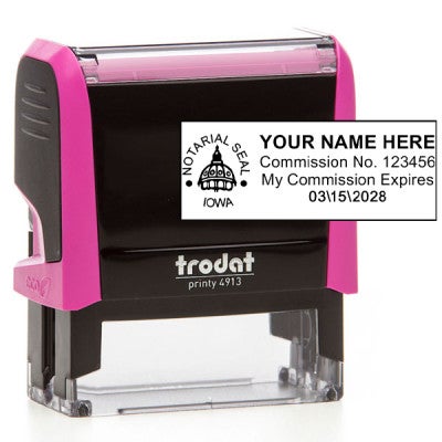 Impression overlay on the Iowa Notary Pink Stamp - Rectangle
