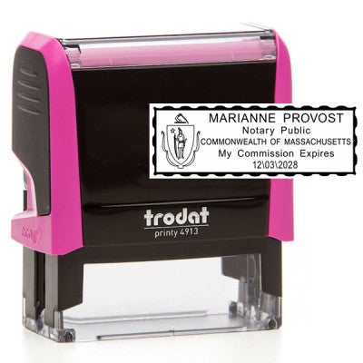Impression overlay of Massachusetts Notary Pink Stamp - Rectangle