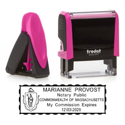 Massachusetts Notary Pink Stamp - Rectangle is available as a pocket stamp or self-inking stamp