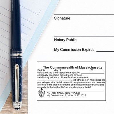 Example of Massachusetts JURAT Notary Stamp impression on paper