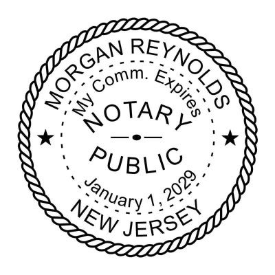 New Jersey Round Notary Stamp impression in black ink