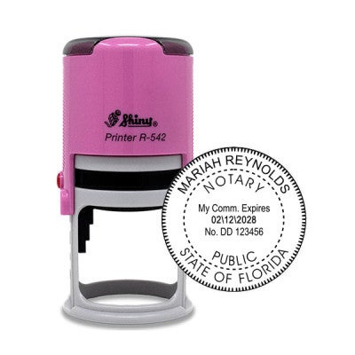 Florida Notary Pink Stamp - Round Stamp Body and Impression