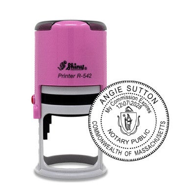 Massachusetts Notary Pink Stamp - Round Impression Overlay of Pink Stamp Body