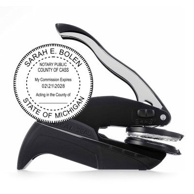 View of the Michigan Notary Round Seal Embosser with Impression Overlay