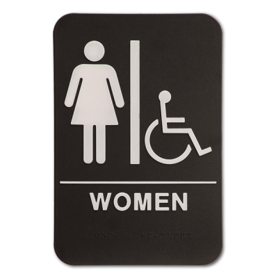 Black Women's Handicap ADA Braille Restroom Sign
