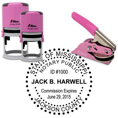 Mississippi Notary Pink Dots Border - Round Design