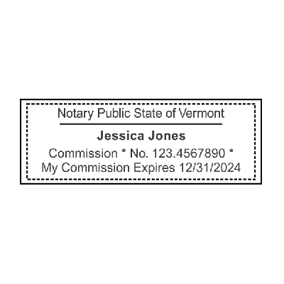Vermont Notary Pink Stamp - Rectangle Imprint Example