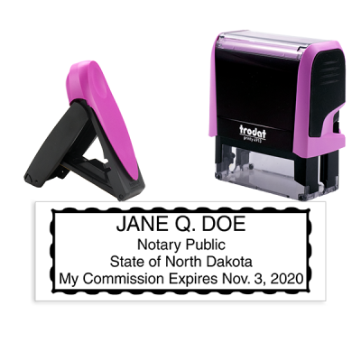 North Dakota Notary Pink Stamp - Rectangle