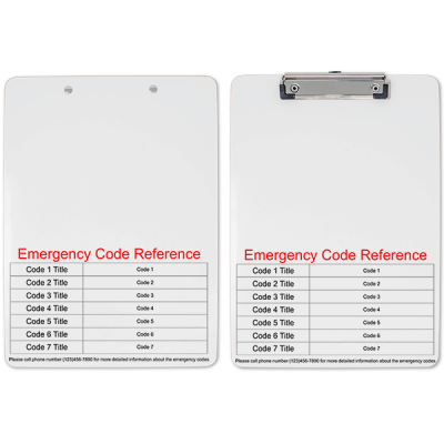 Emergency Code Reference Clipboard