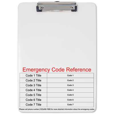 Emergency Code Reference Clipboard Front