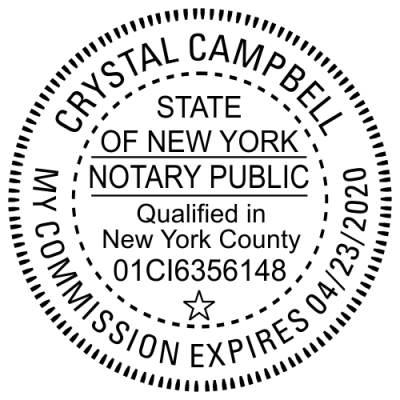 New York Notary Round with County and Expiration Imprint