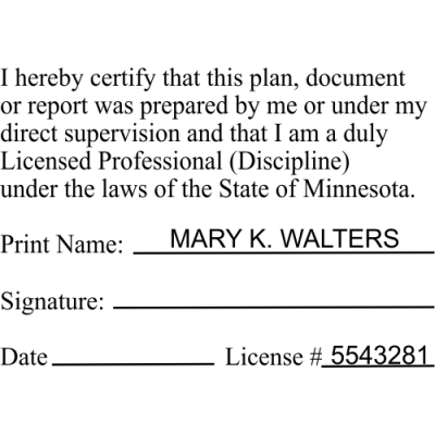 State of Minnesota Plan Certification Stamp for all Disciplines