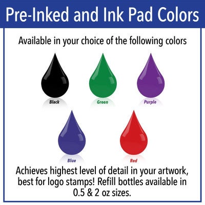 Pre-Inked color options: Black, green, purple, blue, and red