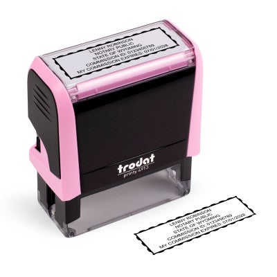 Pink Rectangle Self-Inking Notary Stamp and impression 