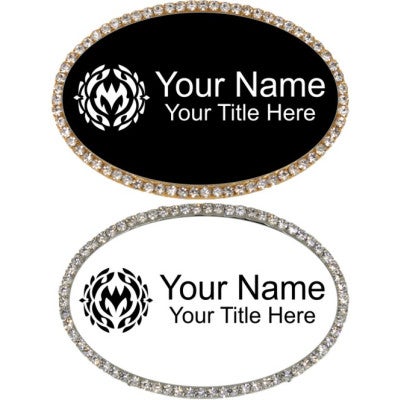 Bling Rhinestone Engraved Oval Name Badge