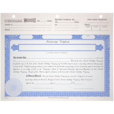 BLUTO 03 LLC Blank Membership Certificates | Quantity of 20 or More