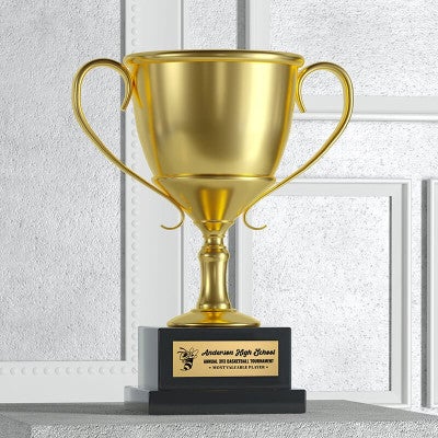 Custom Engraved Brass sign on a Trophy 