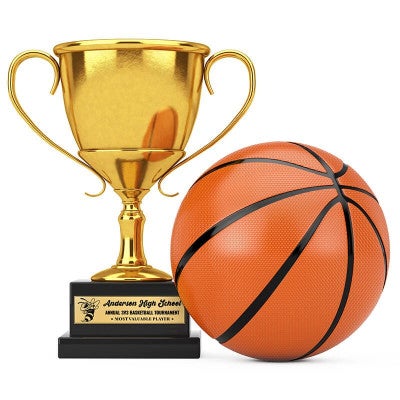 1x4 custom engraved brass sign displayed on a trophy 