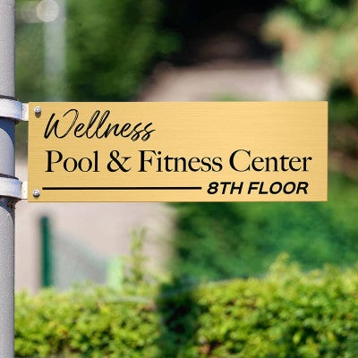 4x12 custom engraved brass sign for a pool