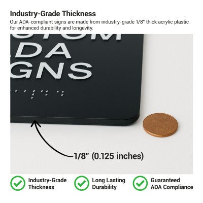 Infographic showing the thickness and durability of the ADA sign