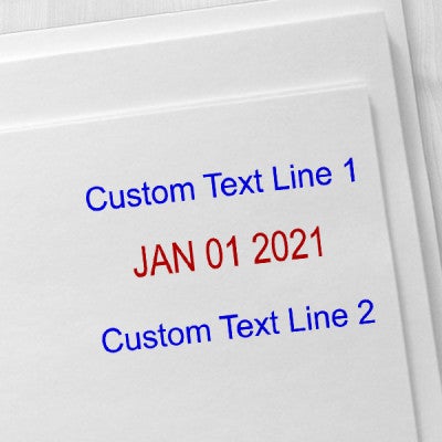 Self-Inking Top and Bottom Line Custom Date Stamp Imprint Examples on Envelopes