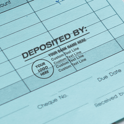 Custom Deposited By Financial Stamp with Custom Logo in Use