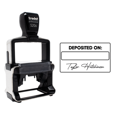 Deposited On with Custom Script Name Financial Stamp with Product