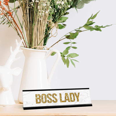 Boss Lady with Glitter Desk Plate