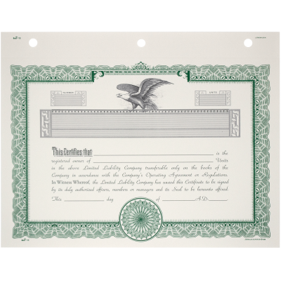 Duke 16 LLC Blank Membership Certificates | Quantity of 20 or More