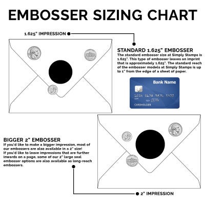 Embosser sizing guide showing standard and large seal imprint areas
