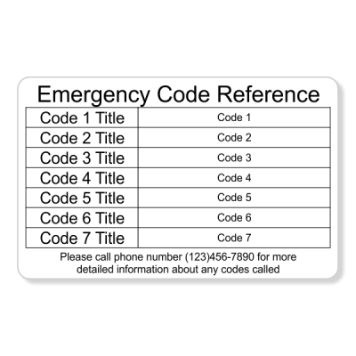 Emergency Code Horizontal Wallet Reference Card