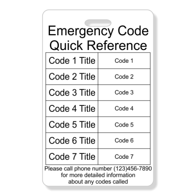 Emergency Code Vertical Wallet Reference Card