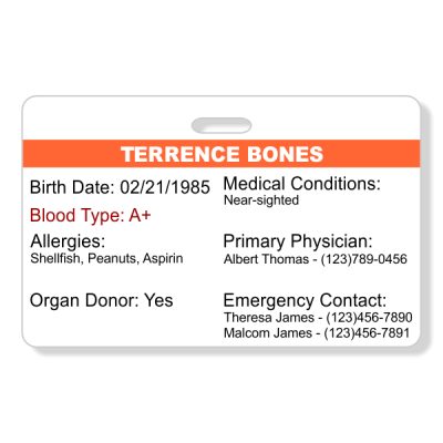 Emergency Health Information Horizontal Wallet Reference Card