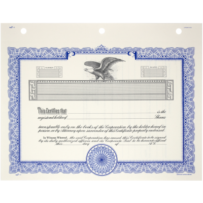 GOES KG3 Blank Corporate Stock Certificates | Quantity of 20 or more