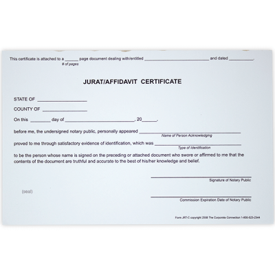 Jurat/Affidavit Notary Certificates