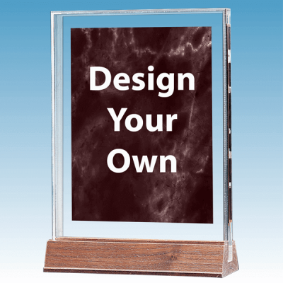 A4268RU Ruby Marble Design Acrylic Award with Walnut Base