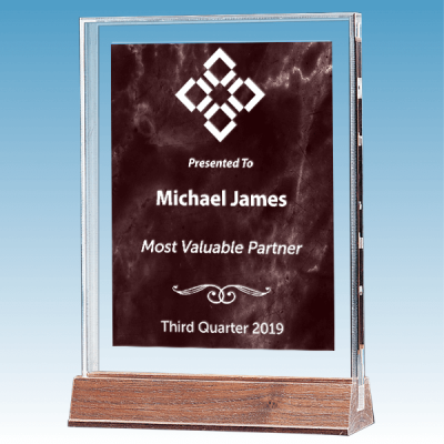 Most Valuable Person Marble Ruby Polished Acrylic Award on Walnut Base