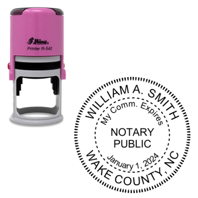 North Carolina With Expiration Date Notary Pink Stamp - Round